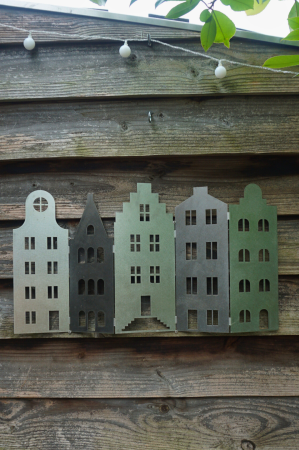 Grachtenhuisjes Straat met  5 huisjes RVS   CD-058