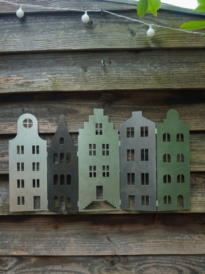 Grachtenhuisjes Straat met  5 huisjes RVS   CD-058