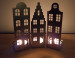 Waxinelichtjes Drie huisjes set  RVS  CD-062